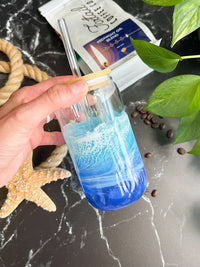 Iced Coffee Glass with glass straw (16oz)