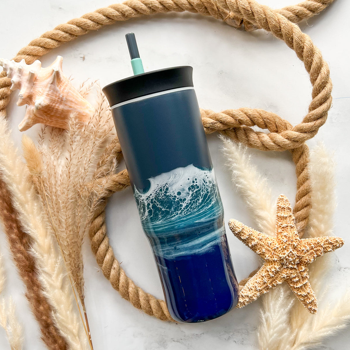 Ocean Waves Gray Owala 24oz Water Bottle