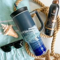 Ocean Waves Gray Owala 40oz Water Bottle with Handle