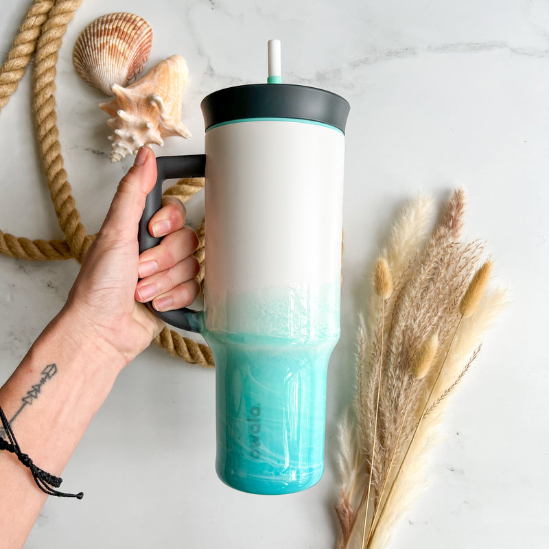 Ocean Waves Teal Waves Owala 40oz Water Bottle with Handle