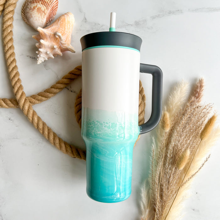 Ocean Waves Teal Waves Owala 40oz Water Bottle with Handle