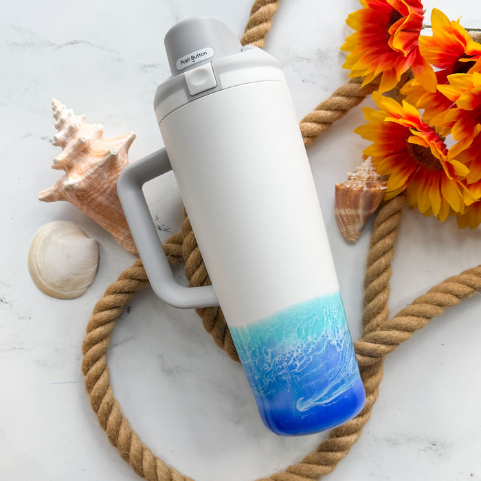 Ocean Waves White Owala Freesip Tumbler 30oz