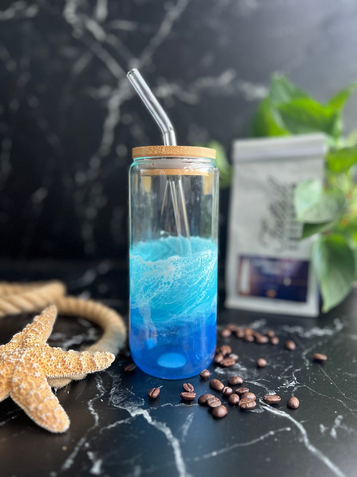 Iced Coffee Glass with glass straw (20oz)