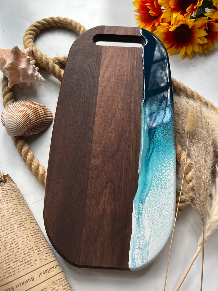 Abstract Wave Walnut Charcuterie Board with Handle