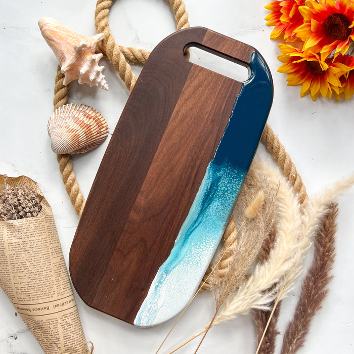 Abstract Wave Walnut Charcuterie Board with Handle
