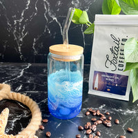 Iced Coffee Glass with glass straw (16oz)