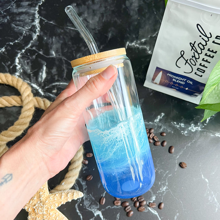 Iced Coffee Glass with glass straw (20oz)