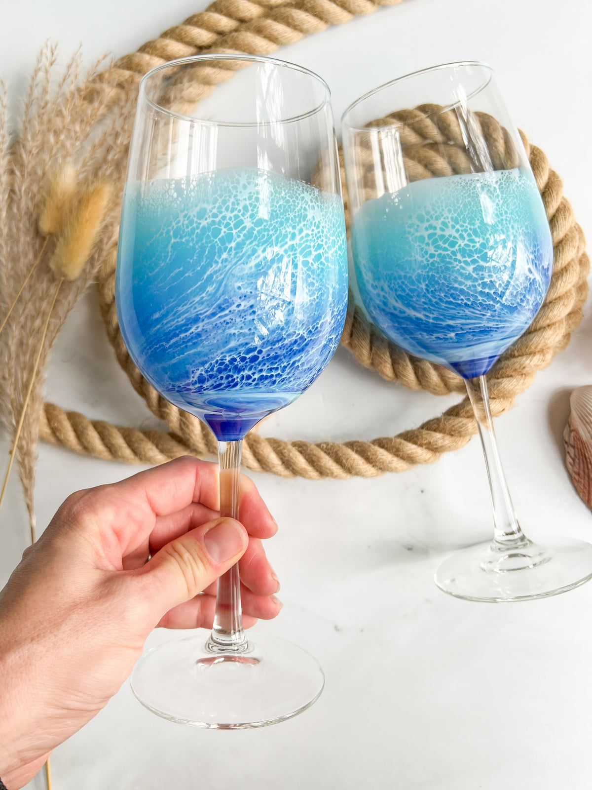 Easy and Inexpensive DIY Beach Inspired Frosted Wine Glasses