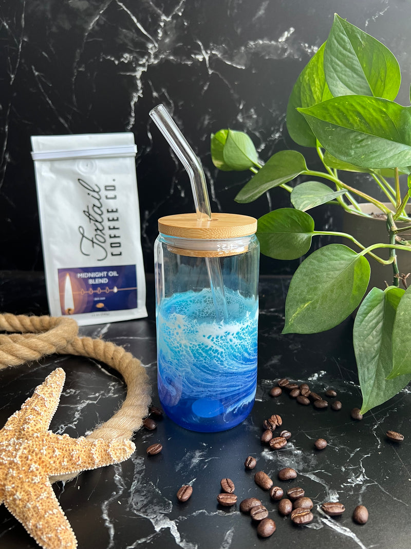 Iced Coffee Glass with glass straw (16oz)