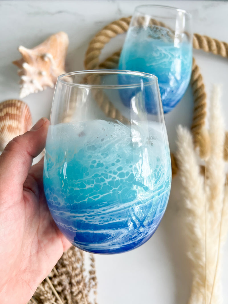 Stemless Ocean Wine Glasses (Set of 2)