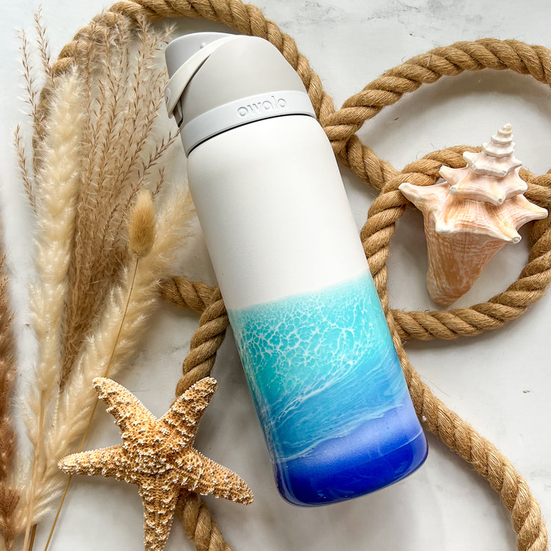 Ocean Waves White Owala 32oz Water Bottle