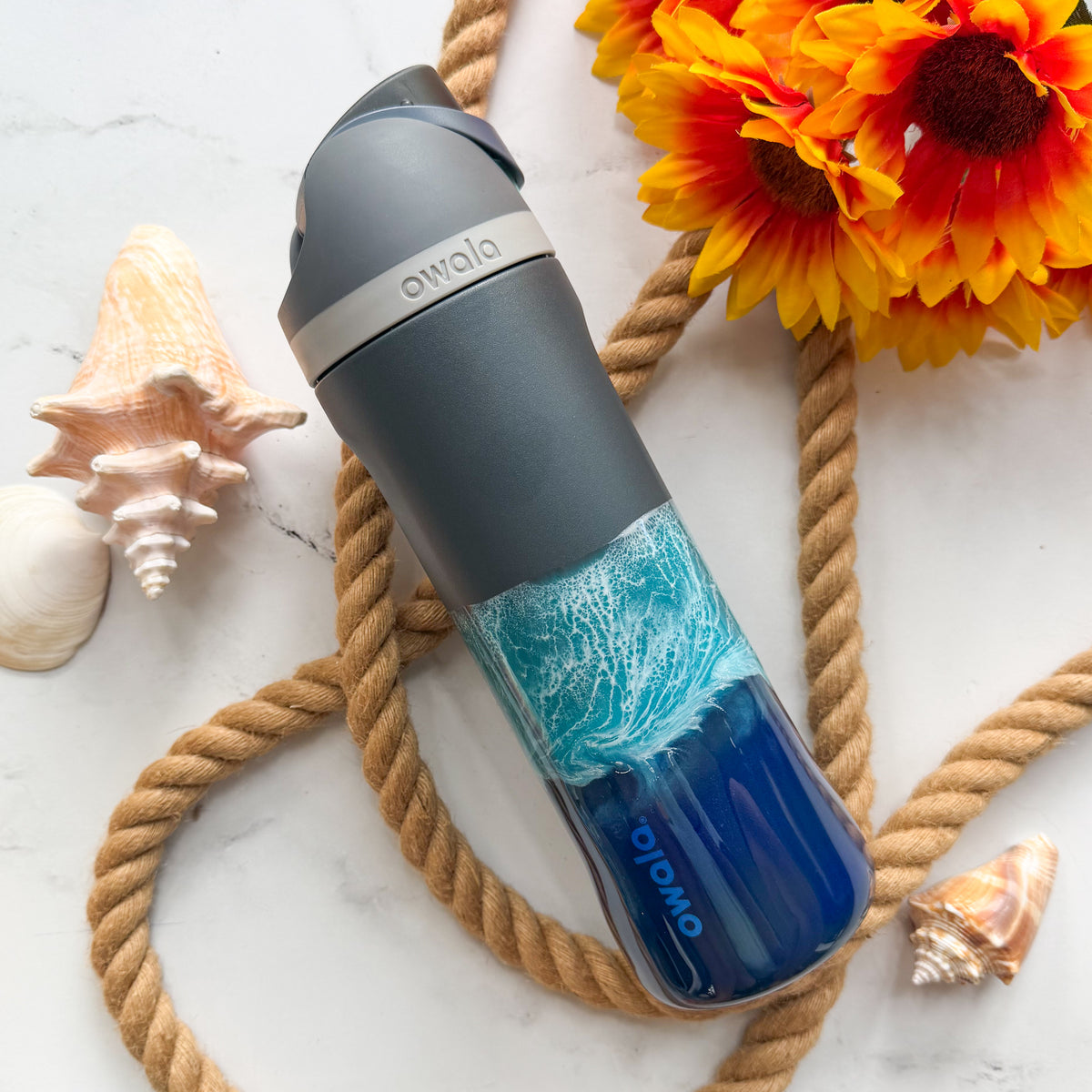 Ocean Waves Gray Owala 24oz Water Bottle