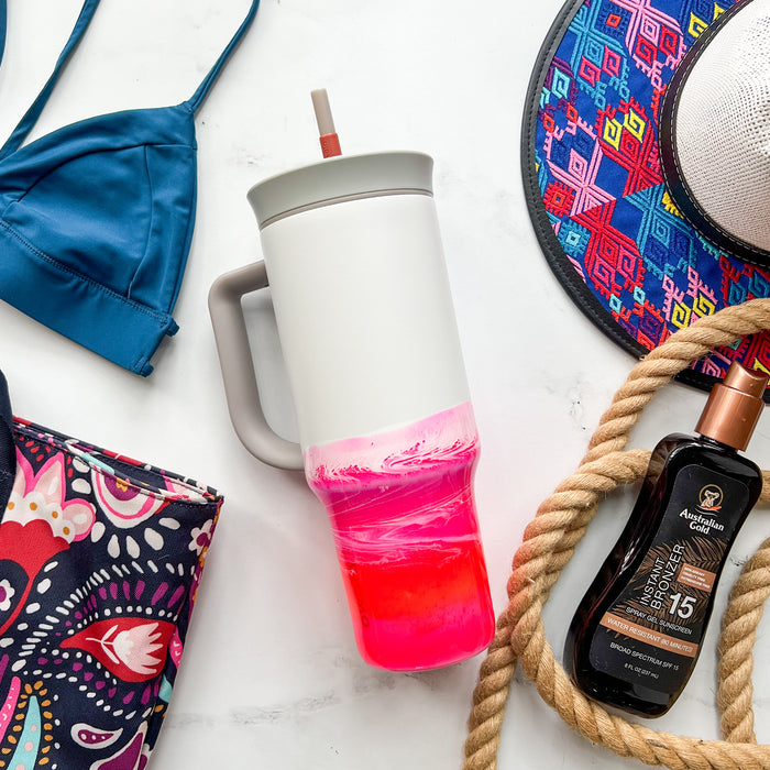 Electric Pink Owala 40oz Water Bottle with Handle