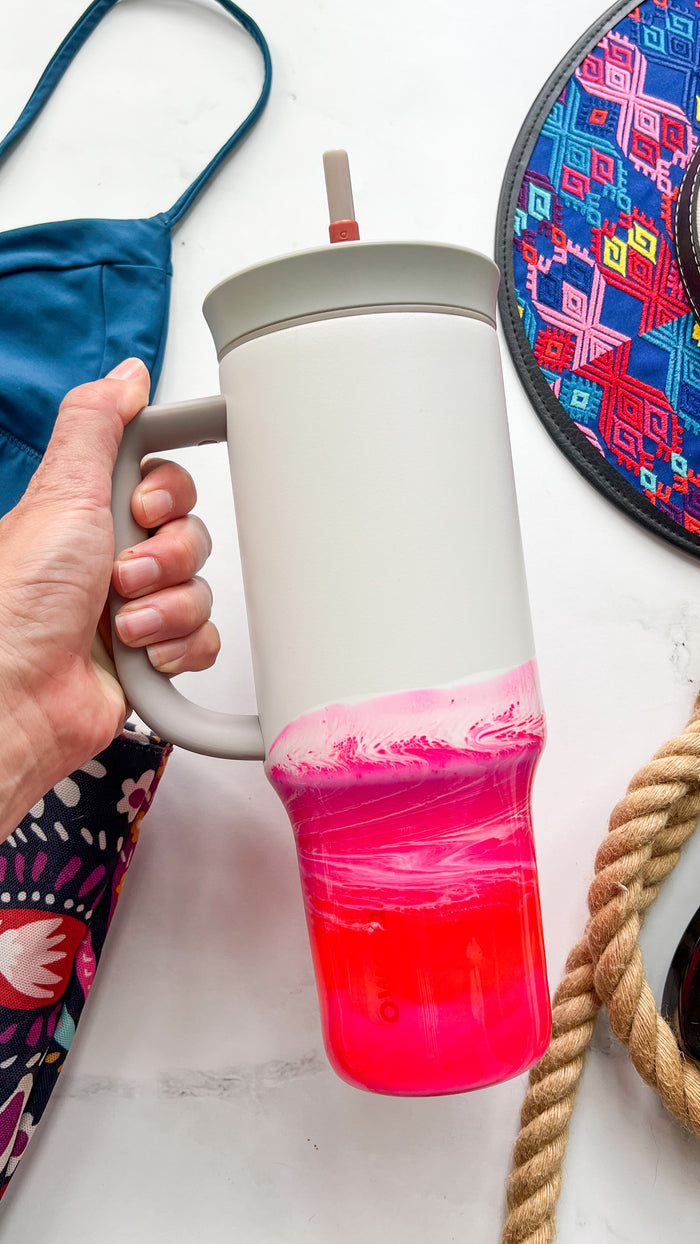 Electric Pink Owala 40oz Water Bottle with Handle