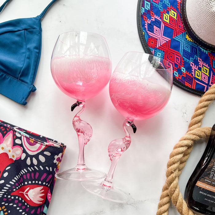 Pink Flamingo Poolside Wine Glasses (Set of 4)