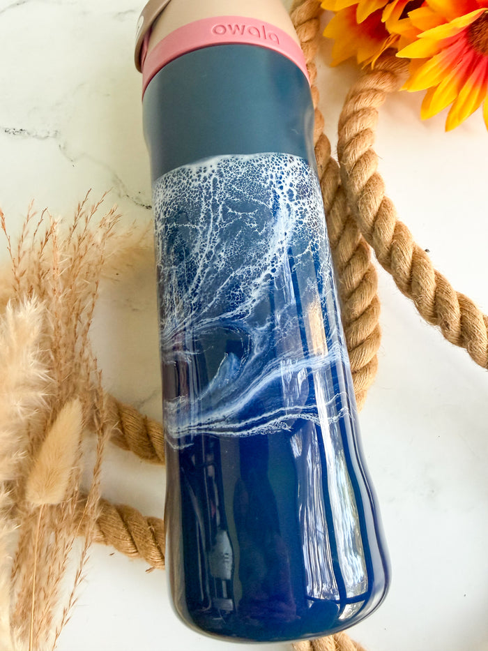 Ocean Waves Navy Owala 24oz Water Bottle