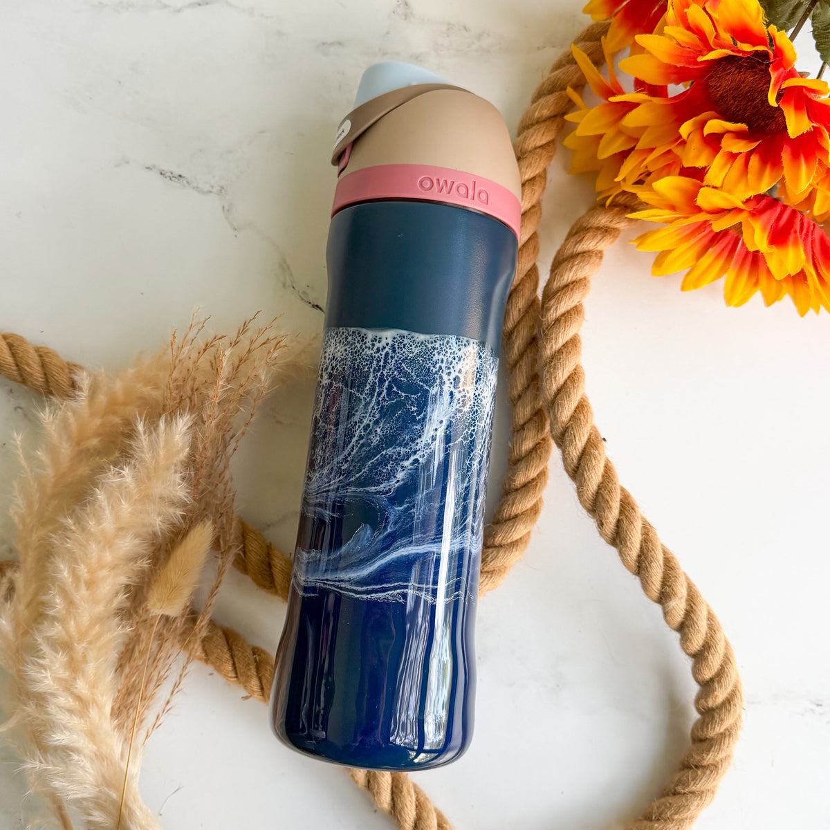 Ocean Waves Navy Owala 24oz Water Bottle
