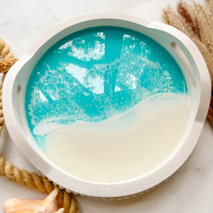 White Wood Beaded Gulf Coast Tray