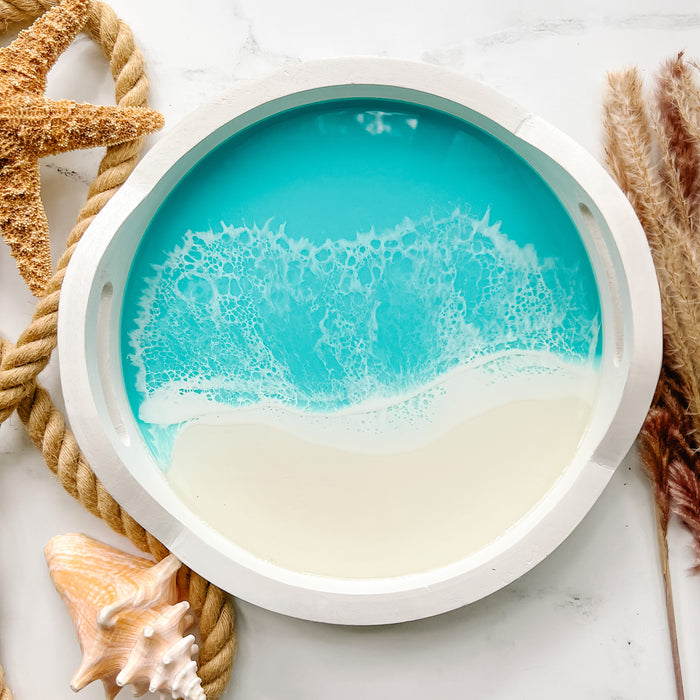 White Wood Beaded Gulf Coast Tray