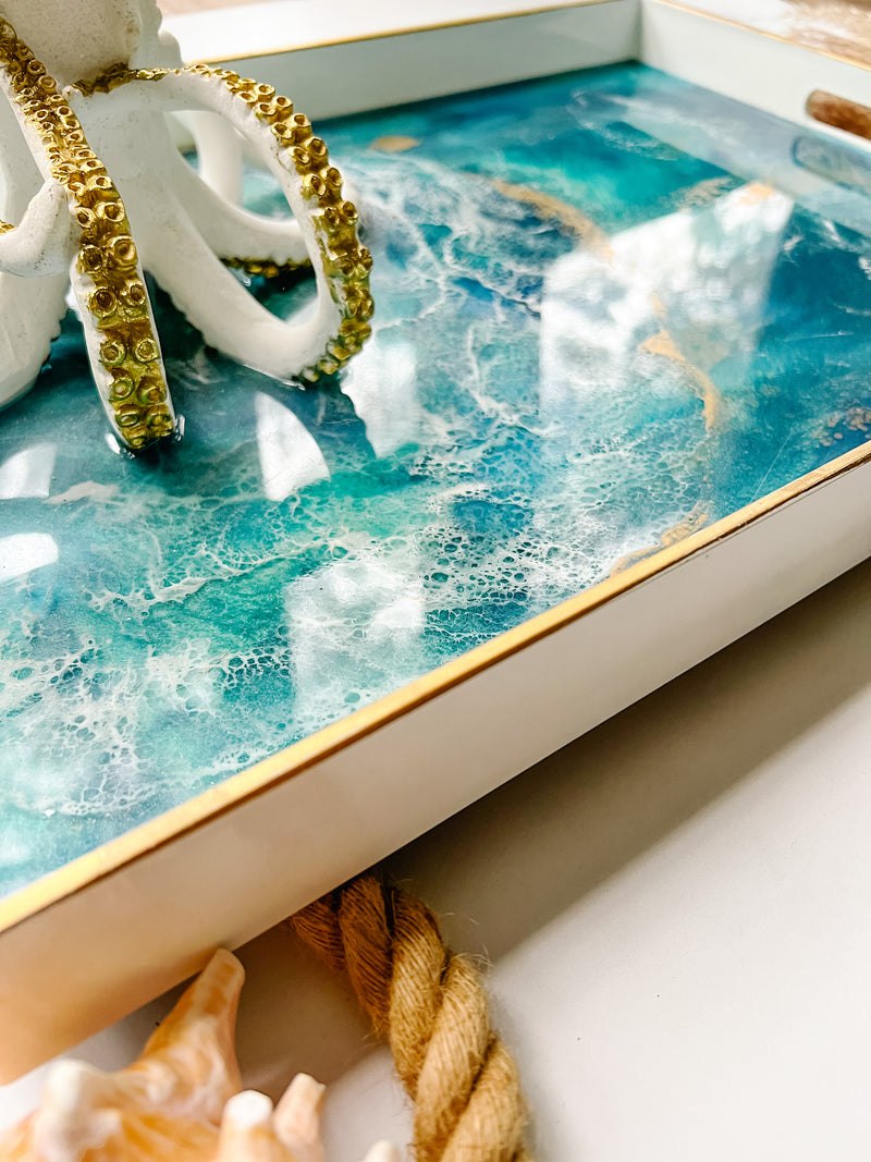 Golden Octopus White Acrylic Tray