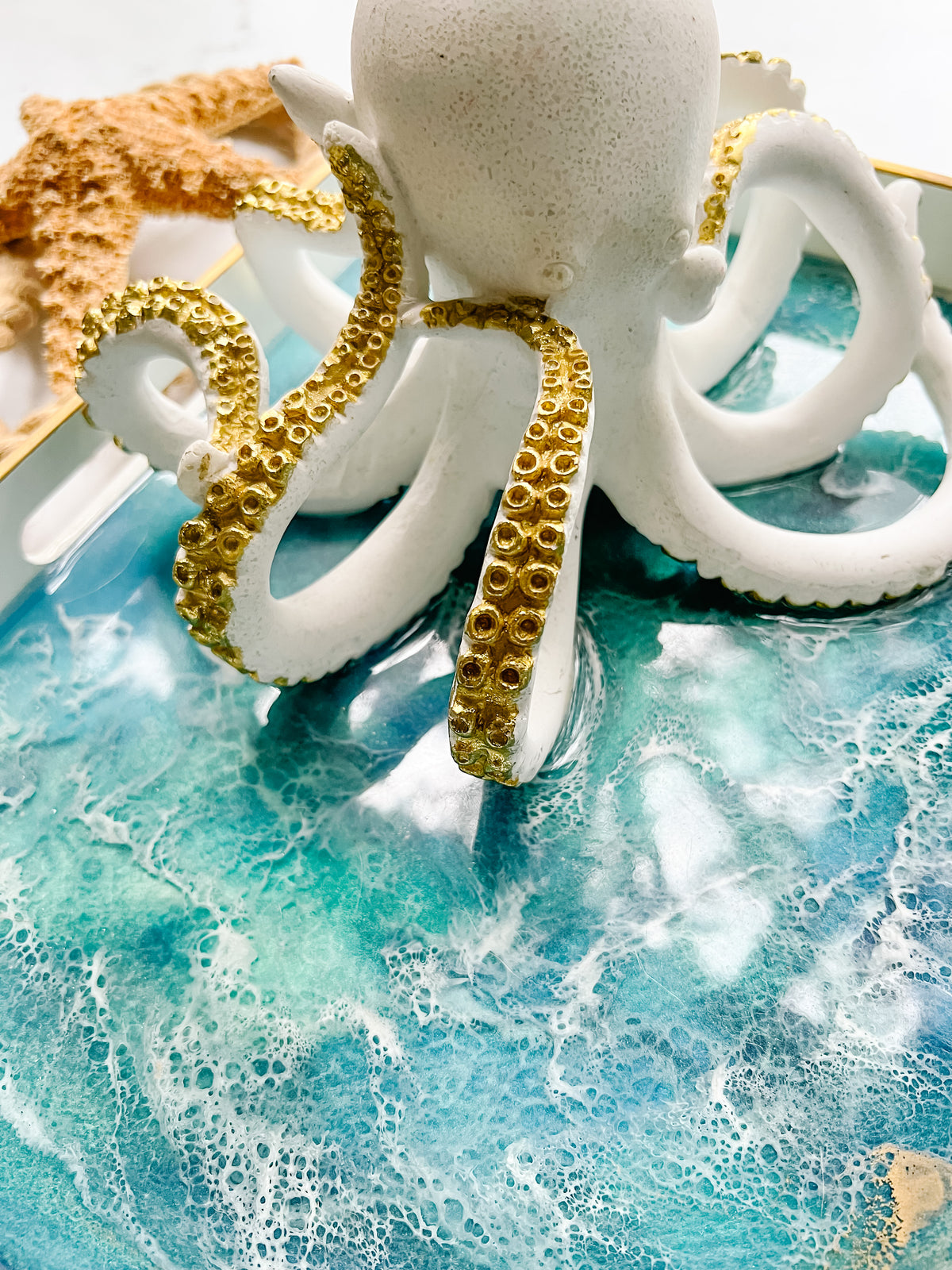 Golden Octopus White Acrylic Tray