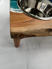 'Surfs Up Pup' Live Edge Dog Feeding Station