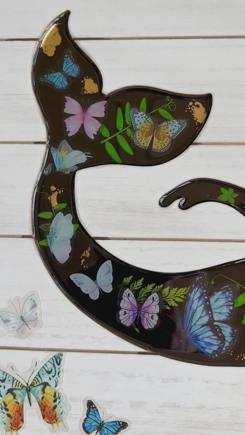 Enchanted Butterfly Mermaid Shiplap Wall Art