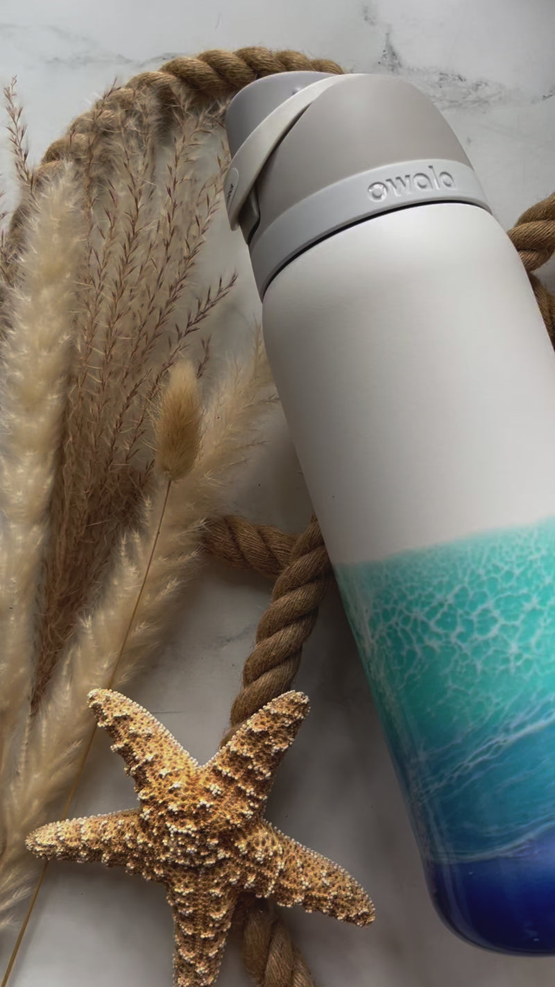 Ocean Waves White Owala 32oz Water Bottle