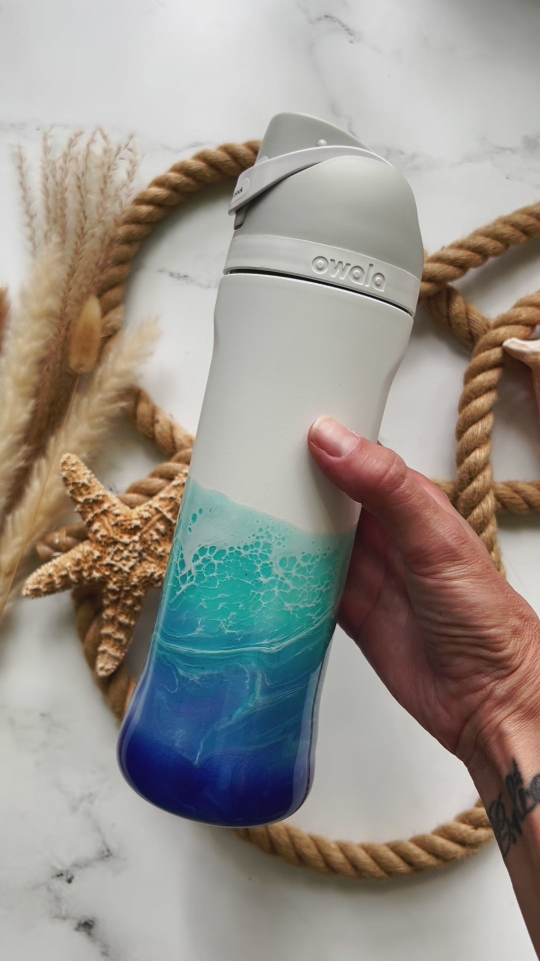 Ocean Waves White Owala 24oz Water Bottle – Citrus Waves Art