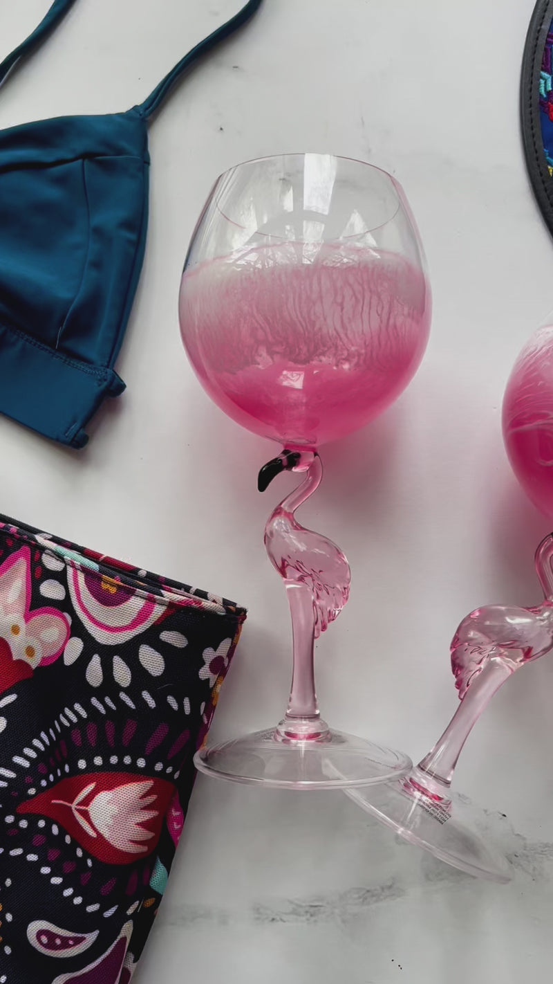 Pink Flamingo Poolside Wine Glasses (Set of 4)