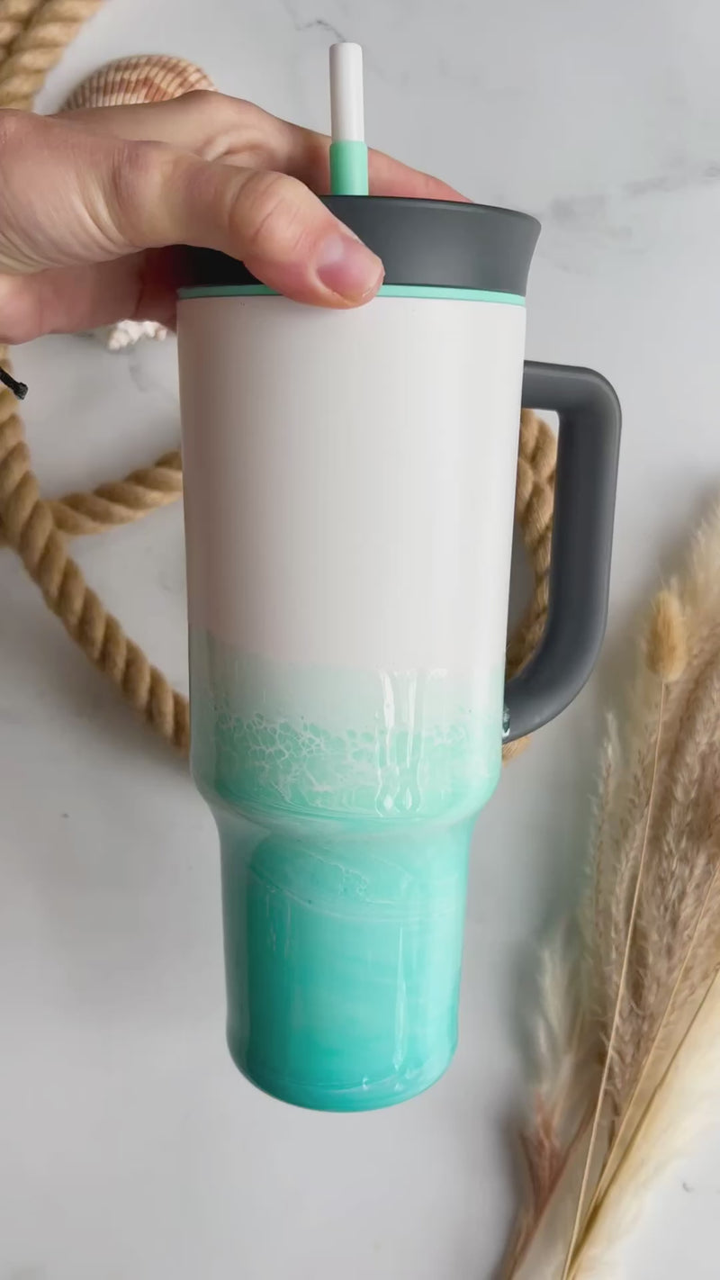 Ocean Waves Teal Waves Owala 40oz Water Bottle with Handle