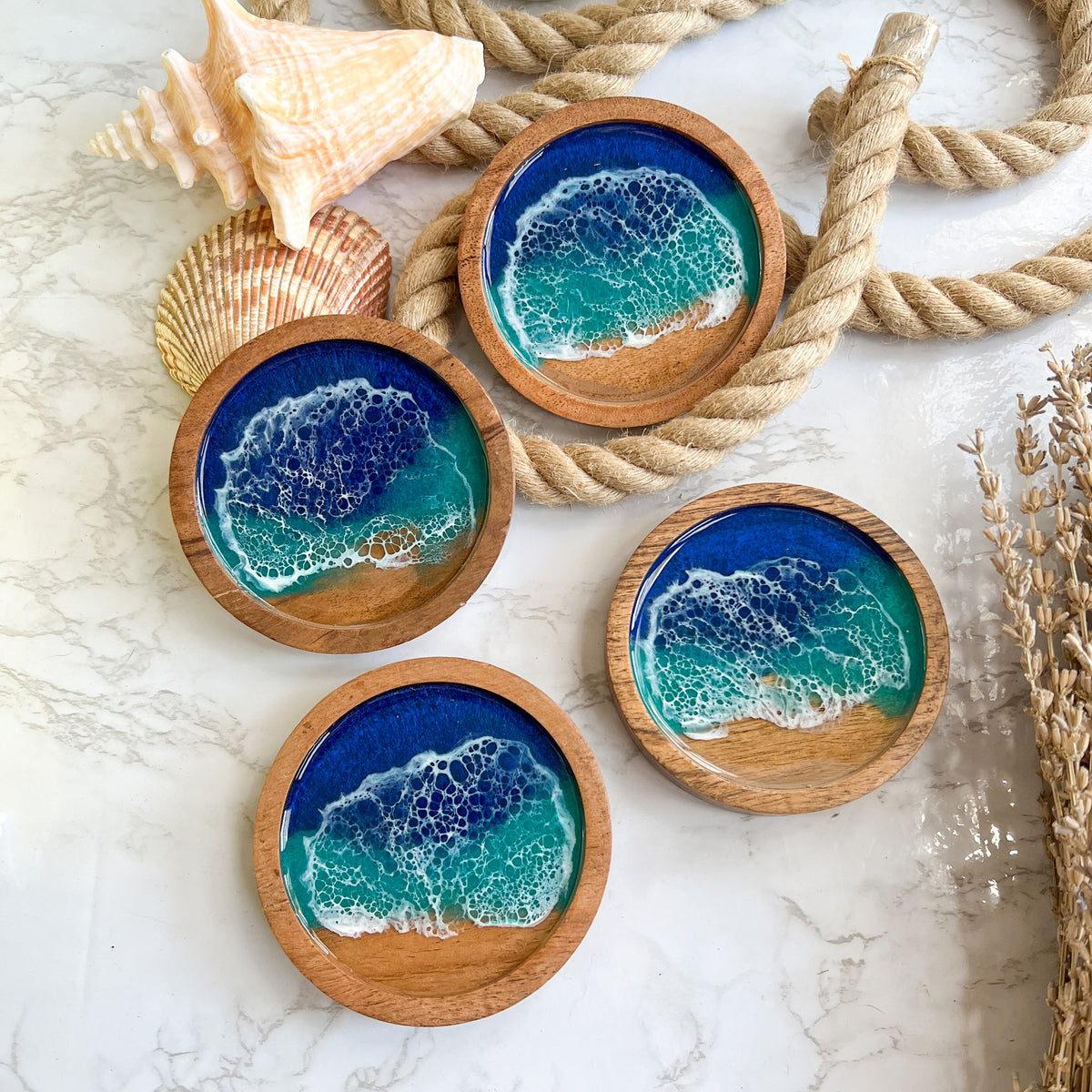 Coaster. Shop Mini Ocean Wood Coasters – Citrus Waves Art