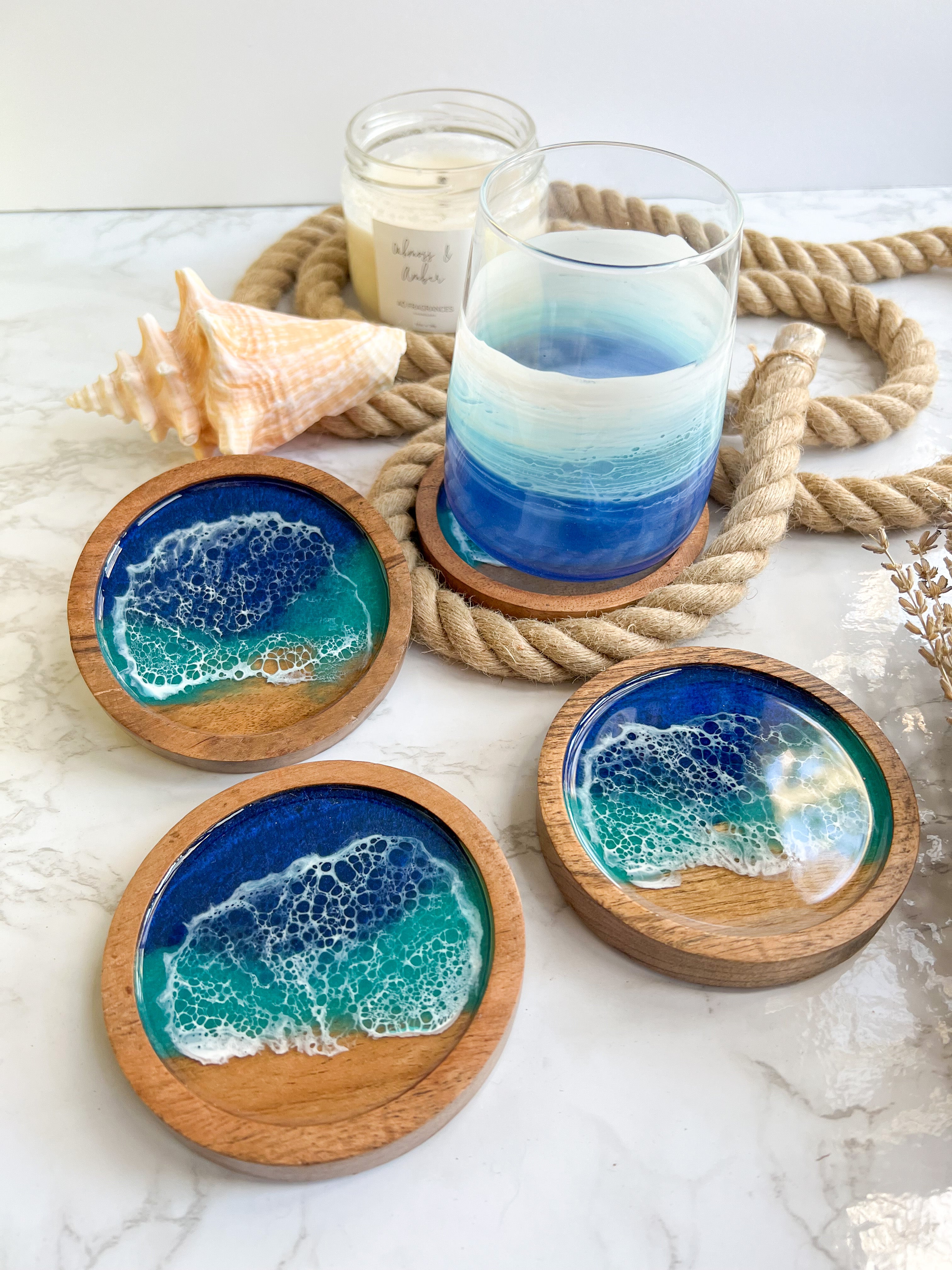 ゴリラ　S20 レジンウッド　ハワイアンコア+pg5スタビライズドウッド Mini Ocean Wood Coasters – Citrus Waves Art