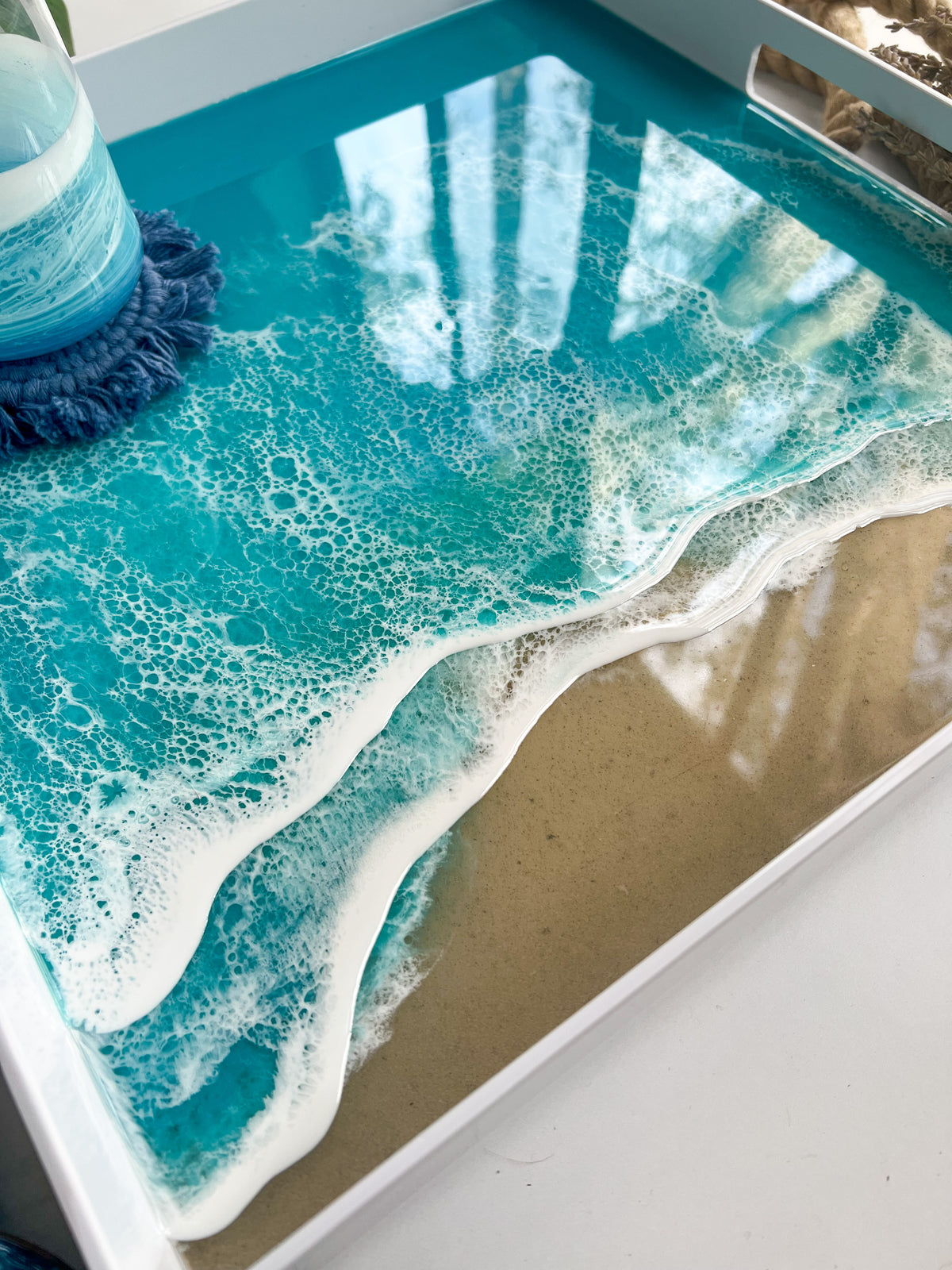 White Acrylic Tray - Coquina Beach Teal
