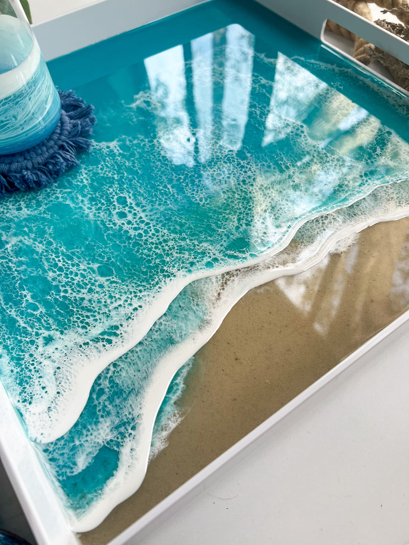 White Acrylic Tray - Coquina Beach Teal