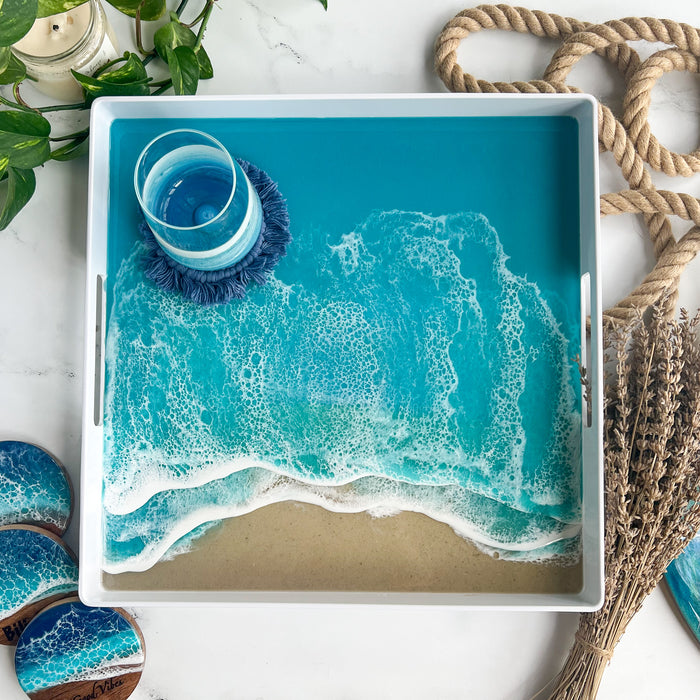 White Acrylic Tray - Coquina Beach Teal